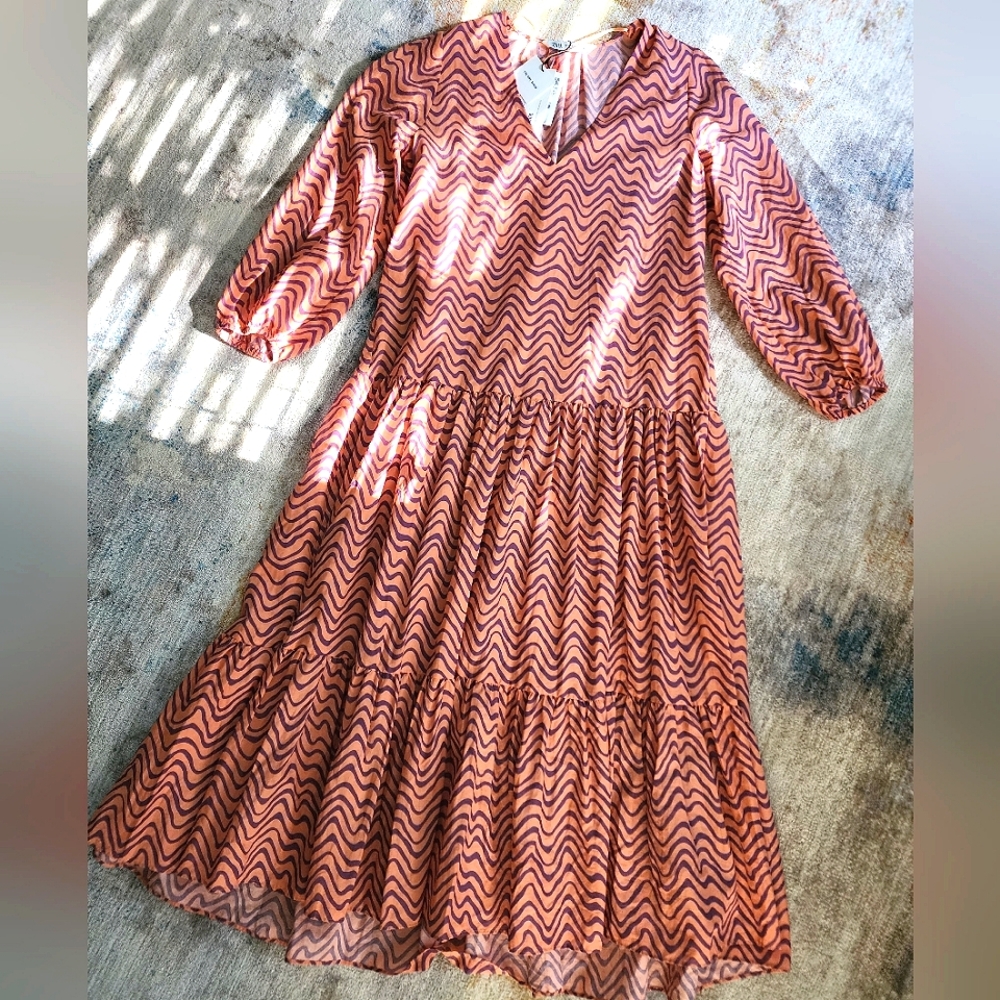 Zara The Giny Tiered Ruffle Midi Dress NWT